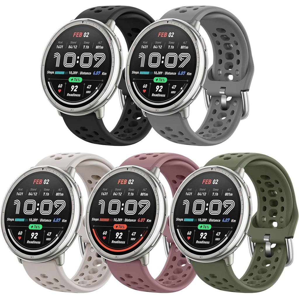 สายนาฬิกา เข้ากันได้กับ Amazfit Active 2/3 Premium/Active/Active 2 Square,5 Pack 20mm Soft Silicone Replacement Sport Strap
