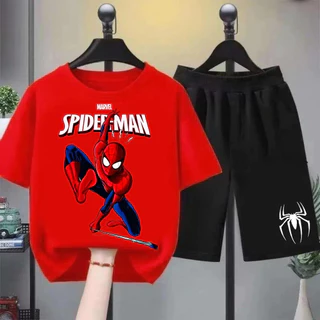 [HOT] ชุดเด็ก 2026 Spider-Man เสื้อยืดการ์ตูน ✨ พิมพ์ลายสไปเดอร์แมน ผ้าฝ้ายสำหรับเด็ก ขนาด 100-150 ซม. เสื้อยืดฤดูร้