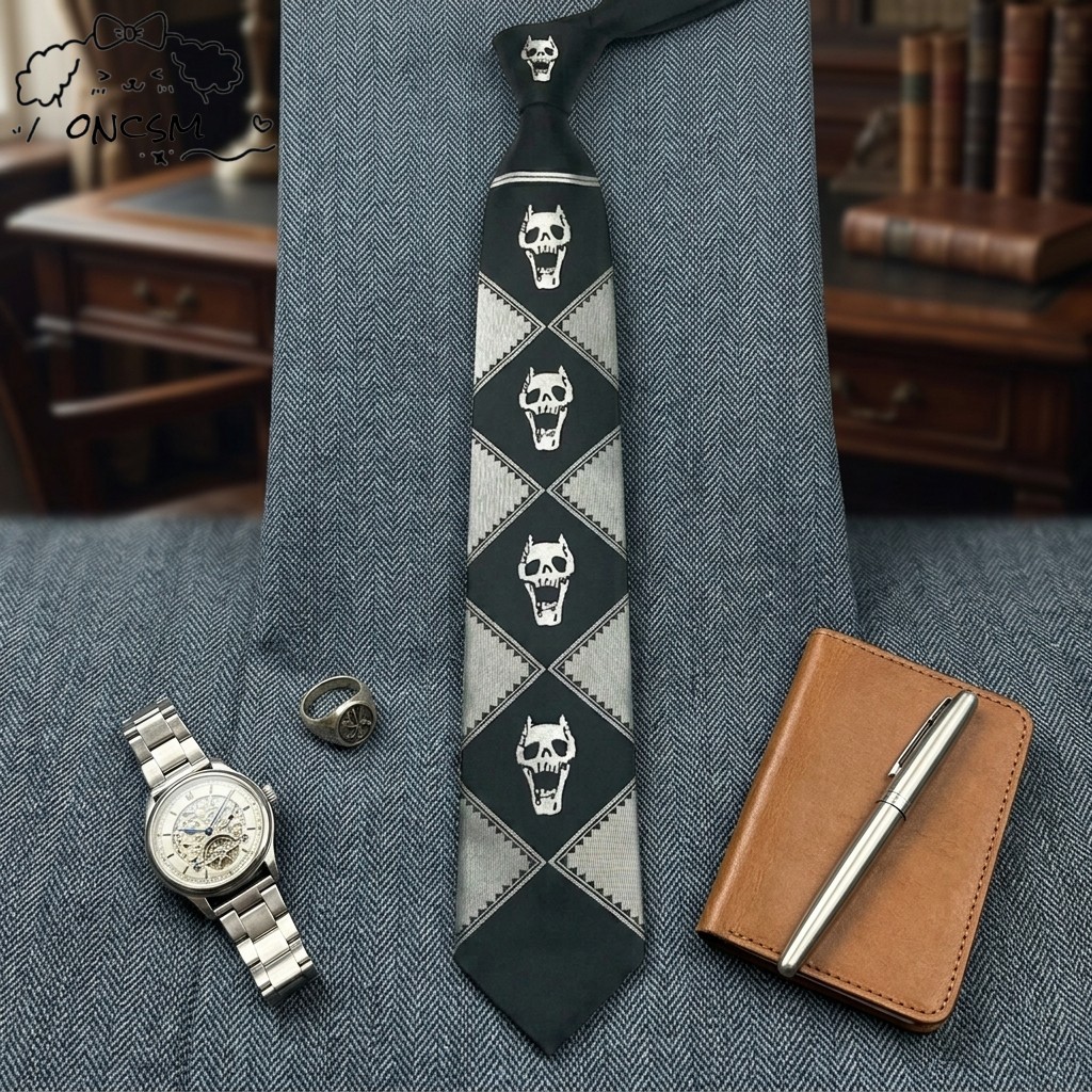 Kira-Yoshikage Skull Tie สําหรับ JOJO คอสเพลย์สไตล์ญี่ปุ่น JK อุปกรณ์เสริม Unisex พร้อมพิมพ์อะนิเมะค