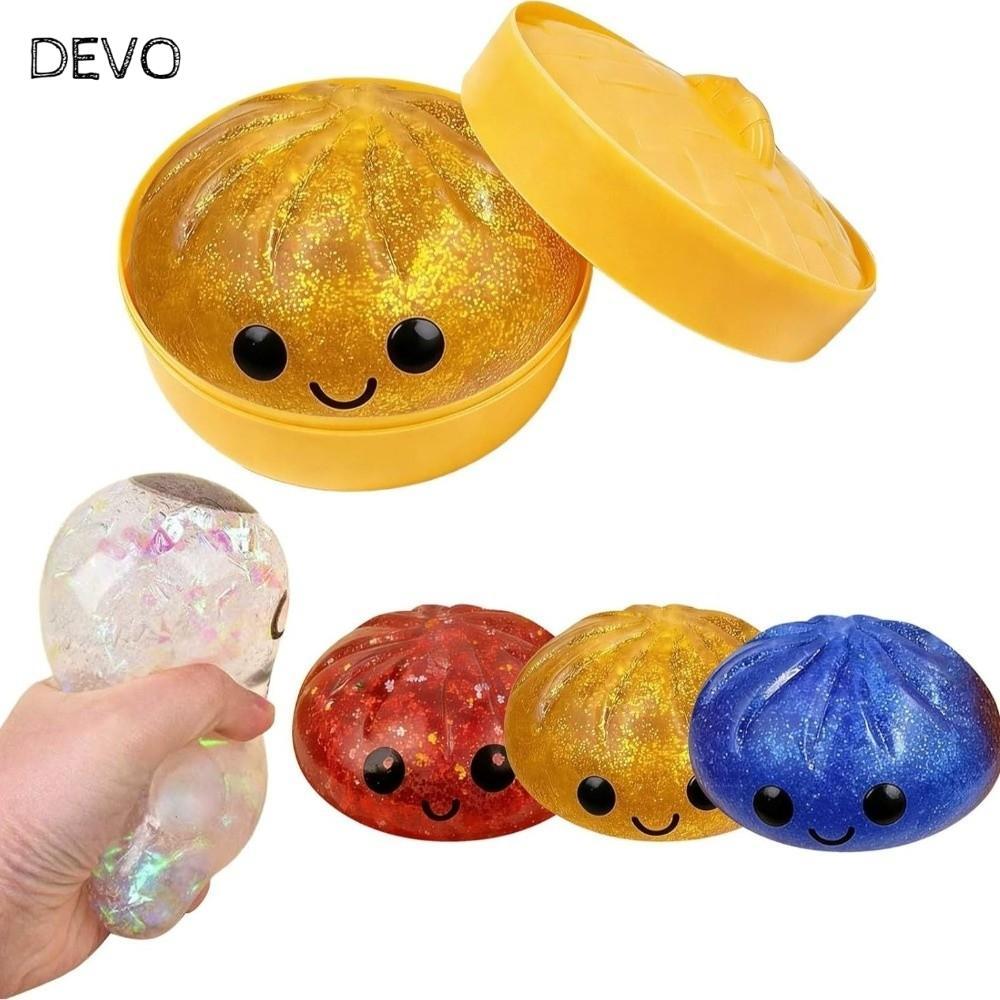 DEVO เกี๊ยวบีบของเล่น, นุ่มช้า Resilience นึ่งยัดไส้ Bun บีบ Pinch Le, Glitter พร้อม Steamer Fidget Squeeze Decompression Dough เครื่องมือผ่อนคลาย