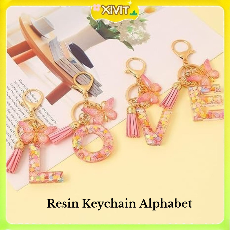 พวงกุญแจเรซิ่น GANTUNGAN Initials Alphabet Edition / พวงกุญแจเรซิ่นผีเสื้อ / ตัวอักษรพวงกุญแจที่ไม่ซ