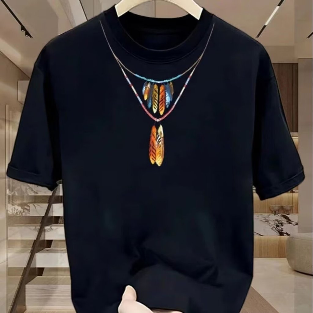 2026 เสื้อยืดแขนสั้นผู้ชาย Street Wear ฤดูร้อนหลวมครึ่งแขน 2025 สไตล์ใหม่ Influencer Trend ins พิมพ์