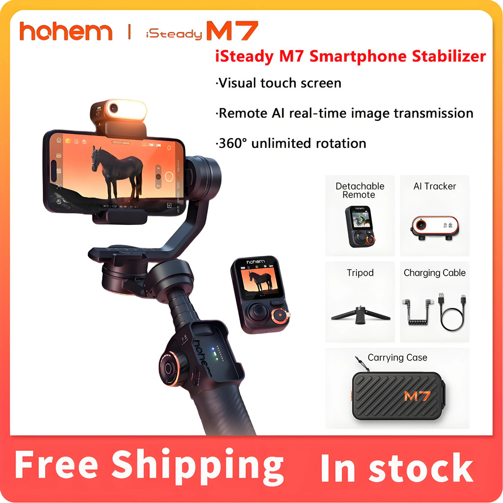 Hohem Asteady M7 Gimbal Stabilizer Magnetic Ai Tracker เติมแสง,หน้าจอสัมผัสที่ถอดออกได้ในตัว Extensi