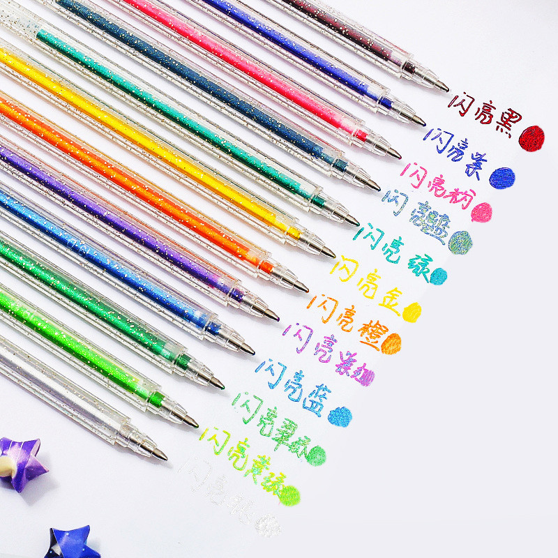 Color Glitter Gel Pen Glitter Pen Student Christmas Handbook Stationery Highlighter 12.25A