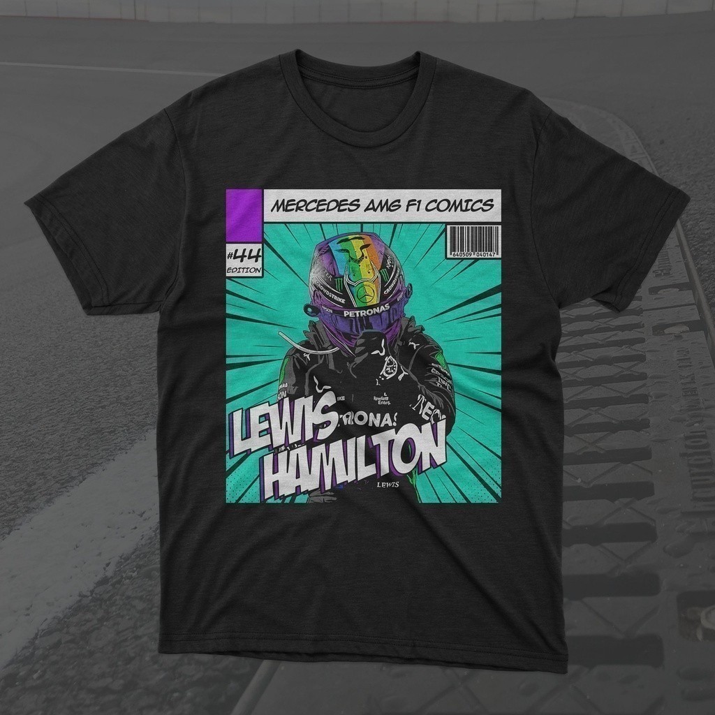 แฟชั่น 2024 เสื้อยืดการ์ตูน Lewis Hamilton Formula 1, เสื้อ Mercedes F1 Hamilton, เสื้อ F1, เสื้อยืด