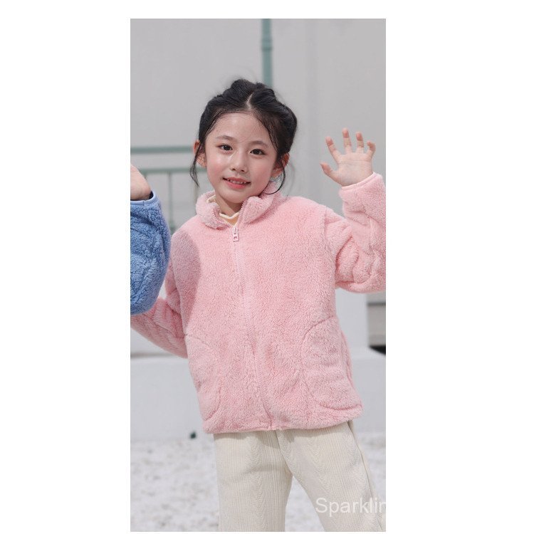 สาวฤดูใบไม้ร่วงฤดูหนาวแจ็คเก็ตขนแกะซับสาวขนแกะปะการังด้านบนพ่อแม่และลูกสวมใส่ - รูปที่ 6