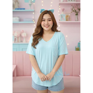 เสื้อคอวีเรย่อน บิ๊กไซส์ พลัสไซส์ อก44~50 งานผ้านุ่ม ใส่สบายทิ้งตัว เนื้อผ้ายืดได้เยอะตามขนาดหุ่นลูกค้า