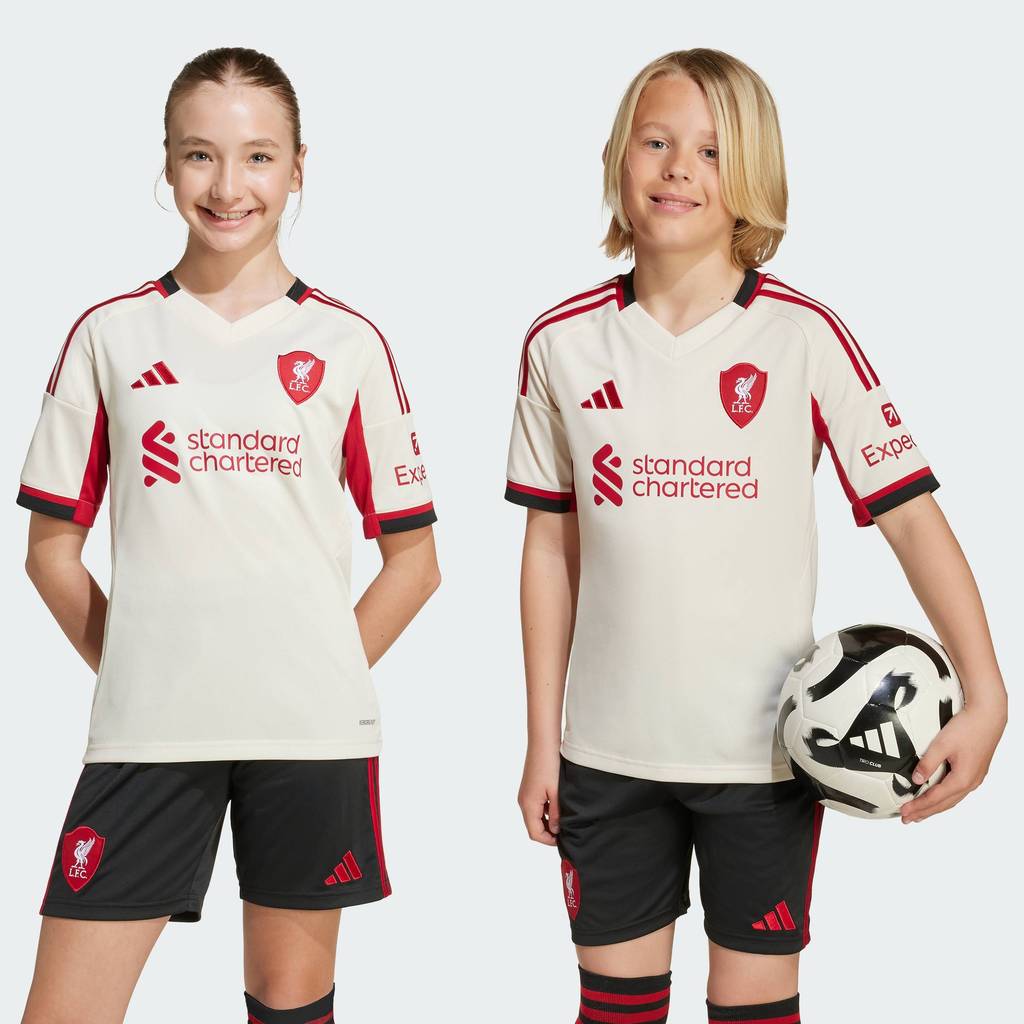 adidas ฟุตบอล เสื้อฟุตบอลชุดเยือน Liverpool 25/26 เด็ก สีขาว JV6453