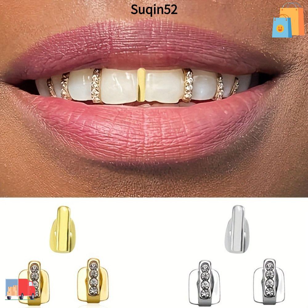 SUQIN52 3 ชิ้น Grillz, Rhinestone Hollow Hip Hop ฟัน Grillz, Shiny Zircon ฟันหมวกผู้หญิงผู้ชาย
