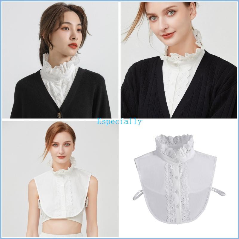 ESP ผู้หญิงปลอม Collar Layering เสื้อสีขาวที่ถอดออกได้ครึ่งเสื้อ Ruffled ลูกไม้ Patchwork Crop เสื้อ