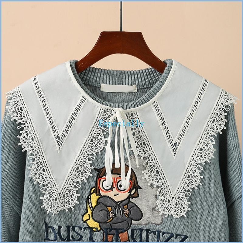 ESP ผู้หญิงสามเหลี่ยมผ้าคลุมไหล่ปลอมที่ถอดออกได้ Dickey เสื้อสร้อยคอ Hollow เย็บปักถักร้อยดอกไม้ Pat