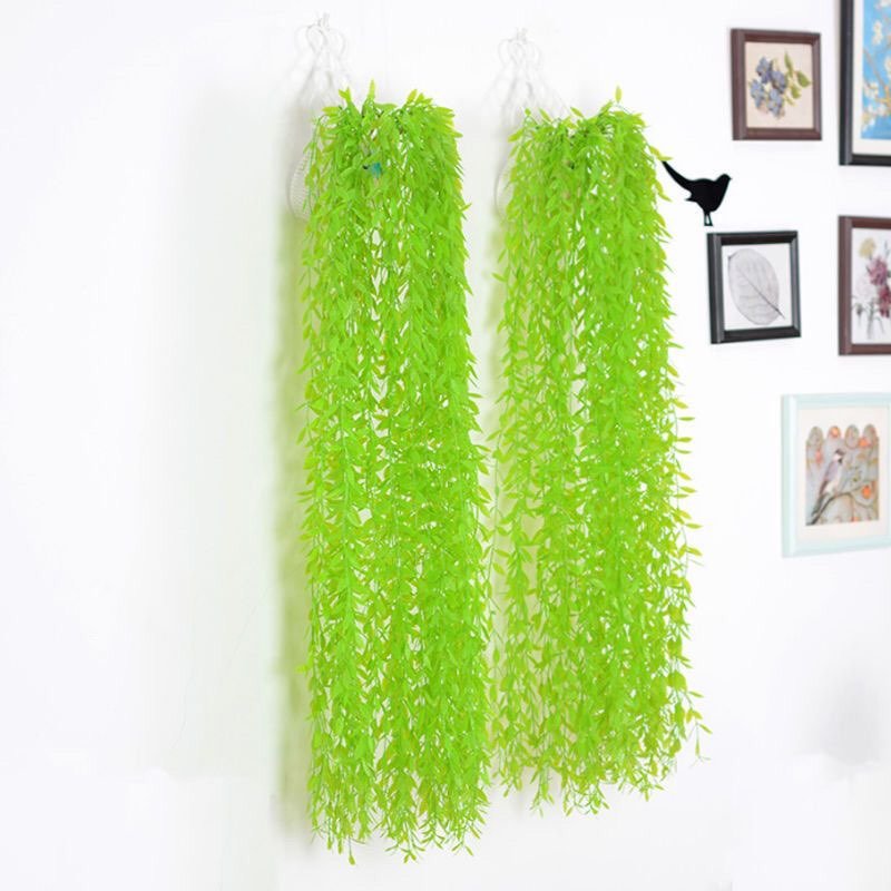 100cm ดอกไม้ปลอม เถาวัลย์ใบหลิว สีเขียว พวงไม้เลื้อย ตกแต่งงานแต่ง พร็อพถ่ายรูป