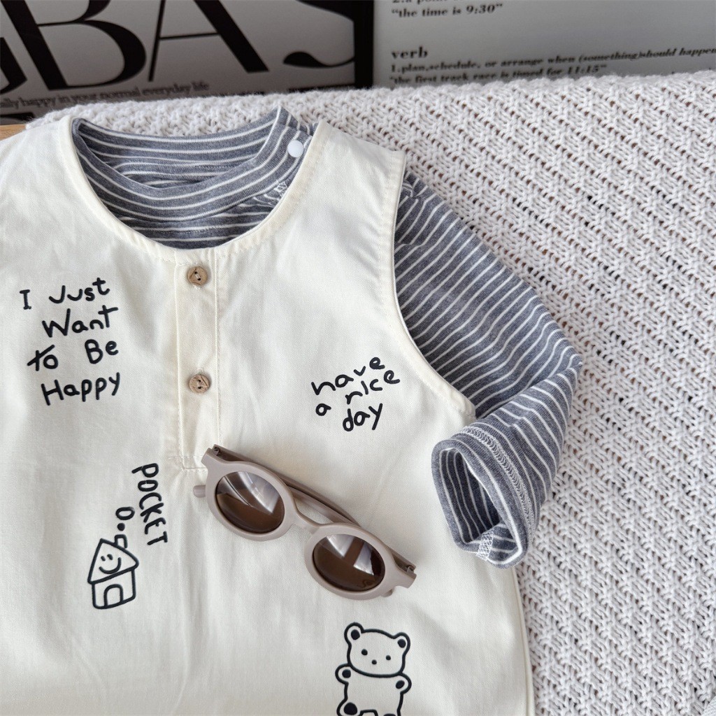 SM​ - 183 (สินค้า​พร้อม​ส่งจากไทย)​ ชุดเด็กทารกสไตล์มินิมอล “Happy Bear Baby Set” 🐻✨ นุ่ม เบา ระบายอากาศดี - รูปที่ 5