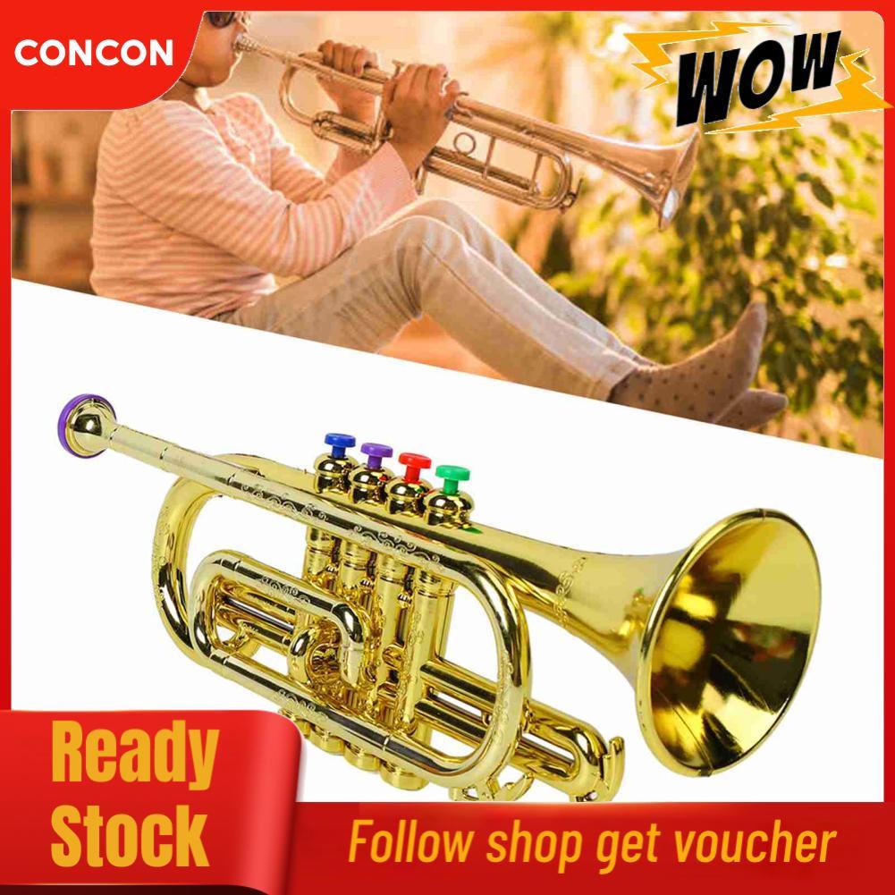 Concon Concon SPYMINNPOO Kid Trumpet Gold ของเล่นเด็กที่มี 4 ปุ่มสีที่น่าสนใจการศึกษาสำหรับการเรียนร