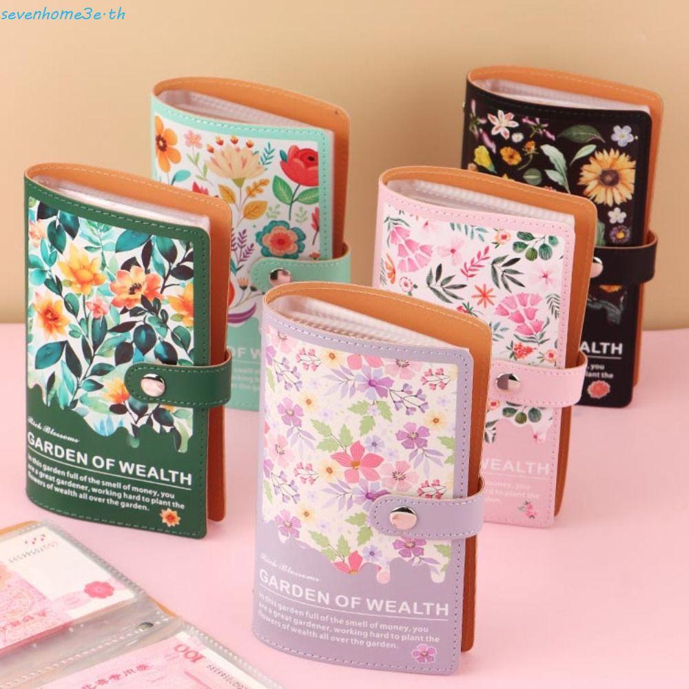 SEVENHOME3E เครื่องผูกประหยัดเงิน,ปกหนังกันน้ําเงินสด Budget โน้ตบุ๊ค,มัลติฟังก์ชั่หลวมดอกไม้พิมพ์ B