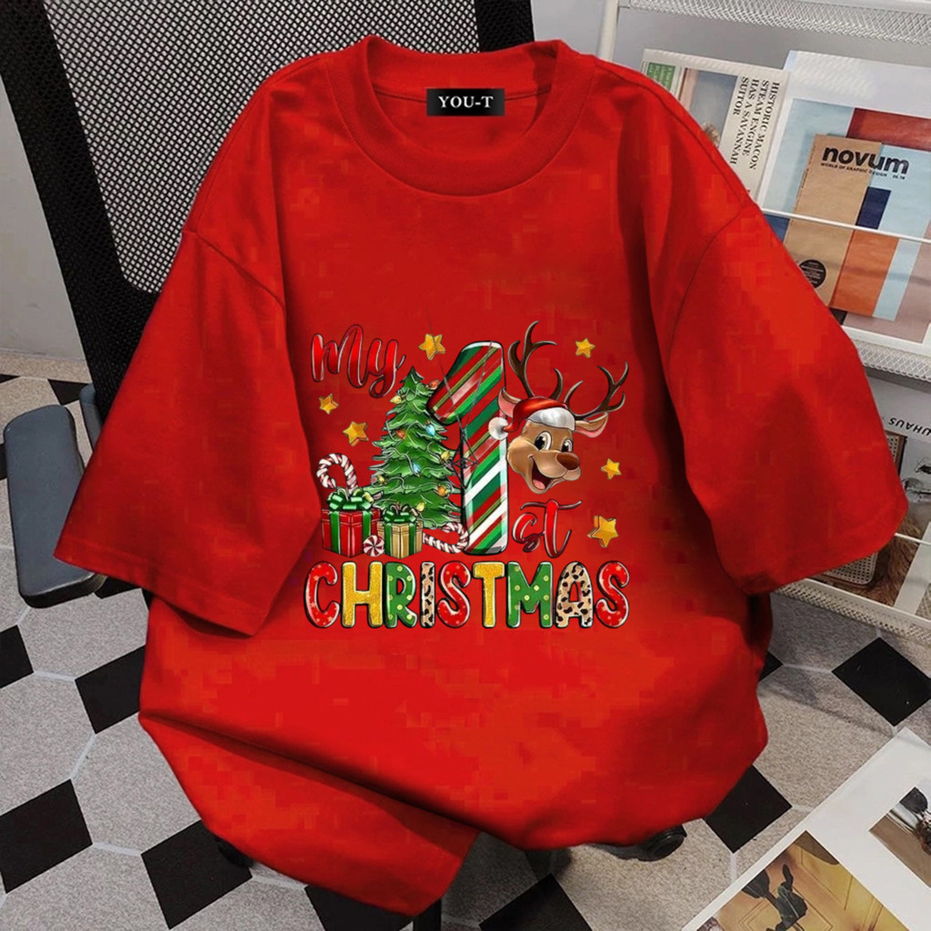 Top.street [COD]เสื้อ oversize เสื้อแฟชั่น cotton100%🎄Christmas ใส่สบาย ไม่ต้องรีด สไตล์ลำลอง 'Chris