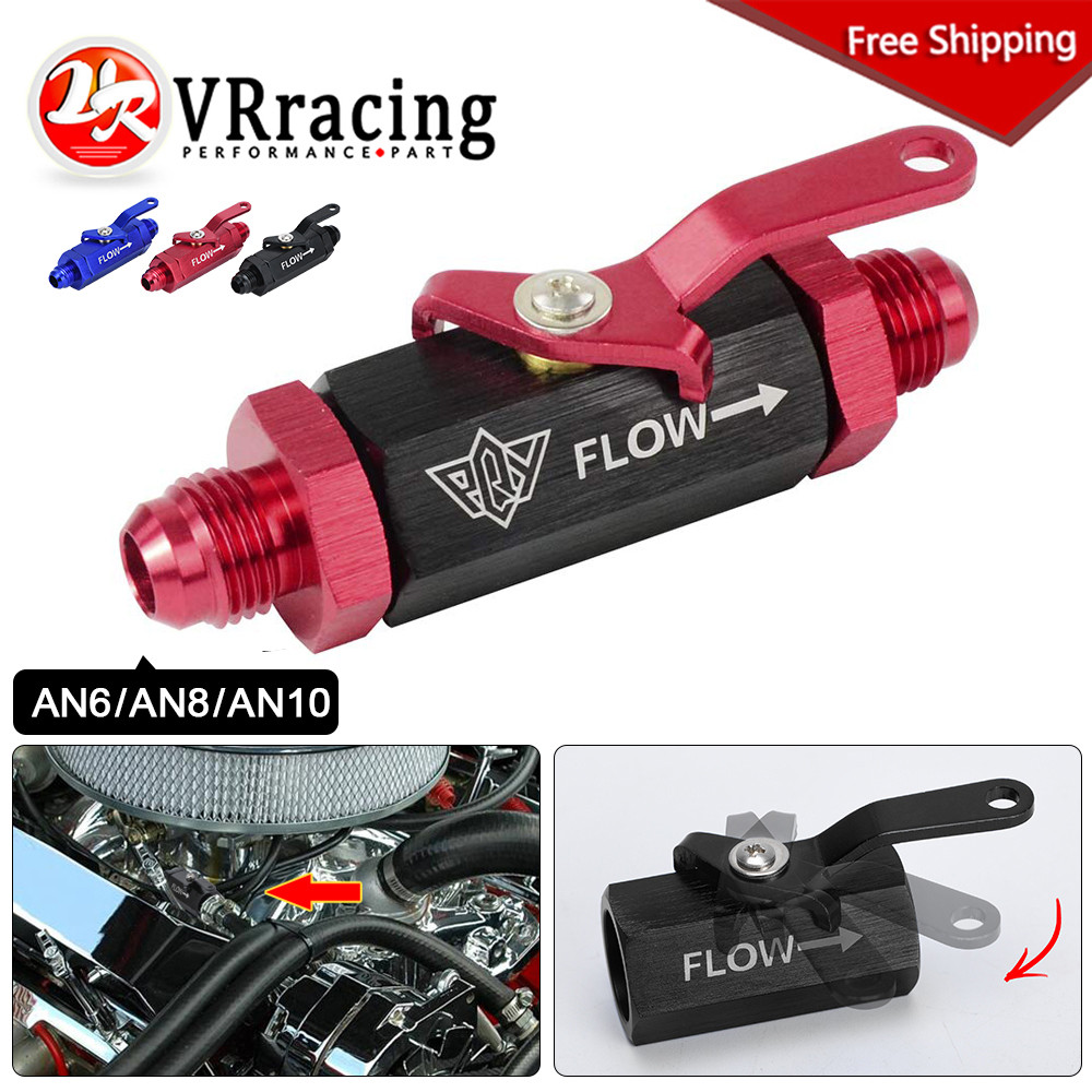 VR  AN6 AN8 AN10 Aluminum Inline Fuel Filter Shut Off Valve Cut Off  Valve Fitting w/ Cable Lever 1P