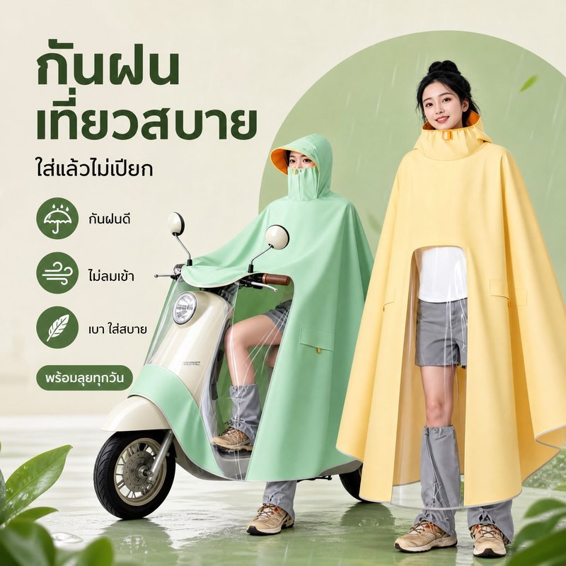 เสื้อกันฝนจักรยานไฟฟ้า เสื้อกันฝน Oxford ชุดกันฝนขี่มอเตอร์ไซค์ ผู้ใหญ่ กันฝนหนัก แบบยาวครอบคลุมทั้งตัว แบบหนา ทนทาน