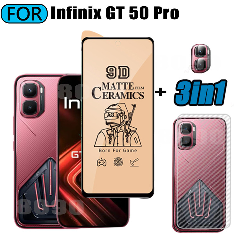 3 IN 1 Infinix GT 50 Pro Matte Gaming กระจกนิรภัยเซรามิค Matte Screen Protector พร้อมฟิล์มเลนส์กล้อง