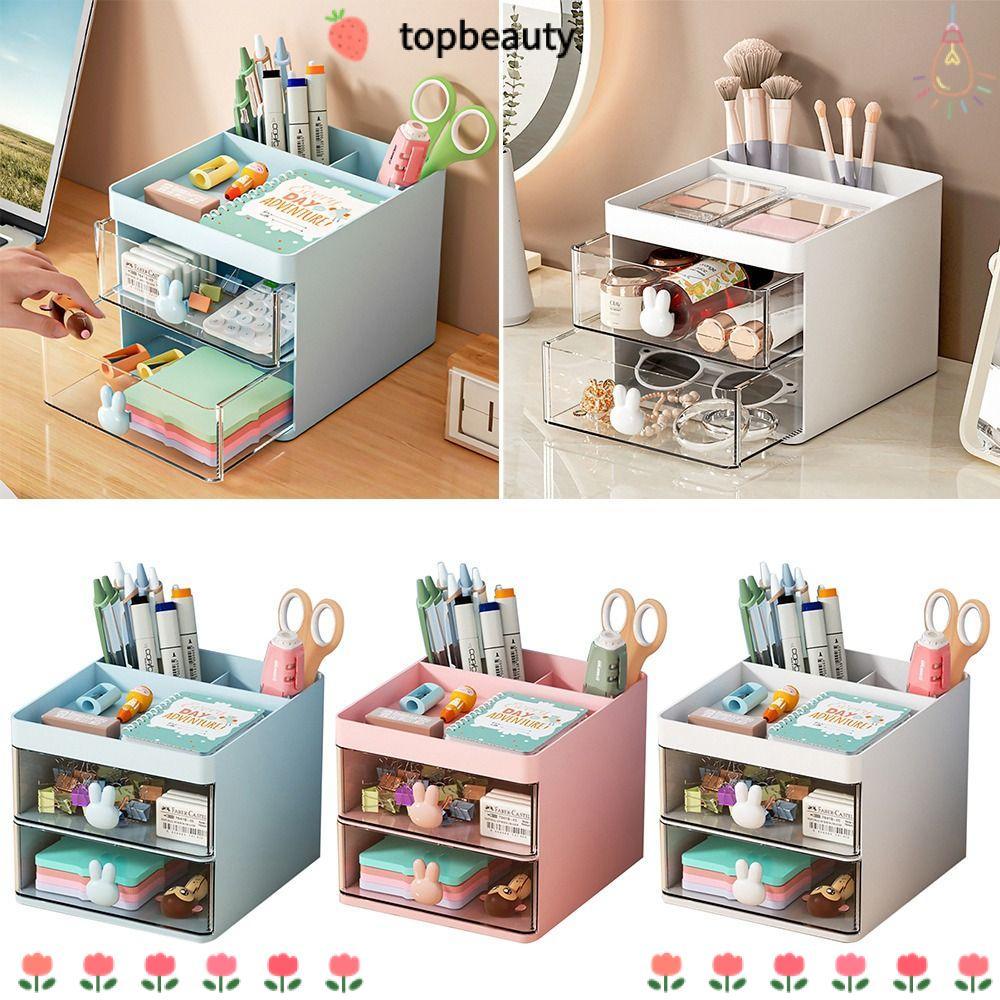 Topbeauty ที่ใส่ปากกาโรงเรียนอุปกรณ์สํานักงานความจุขนาดใหญ่พร้อมลิ้นชักโปร่งใสหลายช่อง Desktop Organizer