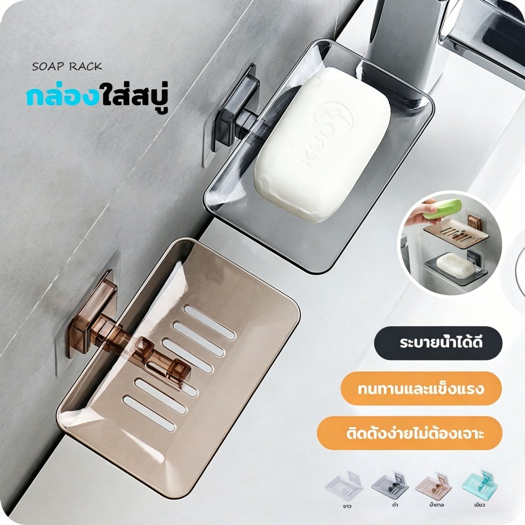 Novvia ที่วางสบู่ กล่องสบู่ ไม่เจาะผนัง กล่องใส่สบู่ ไม่ทำให้ผนังเสียหาย ในห้องน้ำ