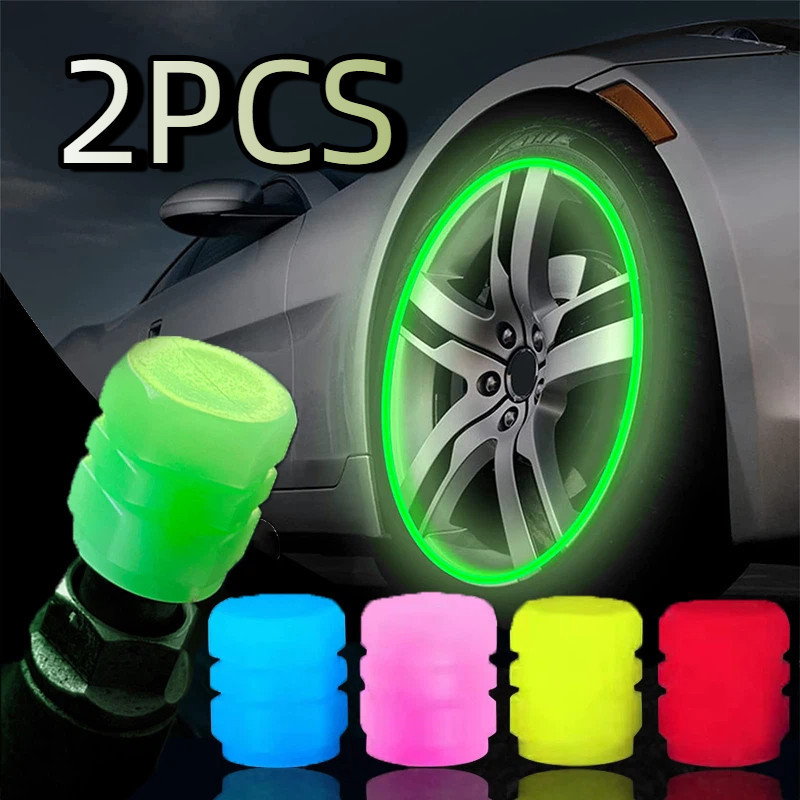 [ของขวัญฟรี] Luminous Valve Caps Glow Green Blue Night Glow Car Motorcycle Bicycle Wheel Stying Tyre Hub Universal Cap Decor 2 ชิ้น