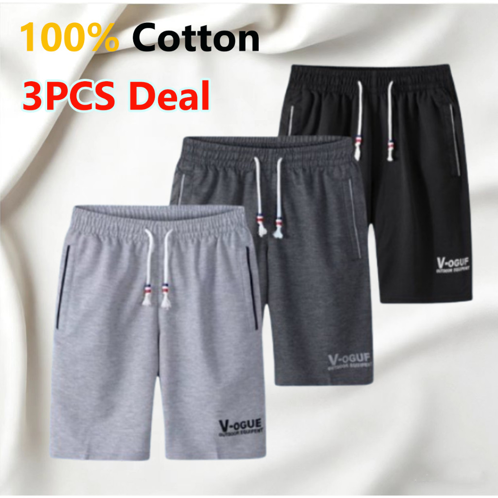 【3PCS Deal】M-6XL Men's Cotton Knitted Zipper Shorts Pants Sports Casual Shorts Summer Loose Style Tr