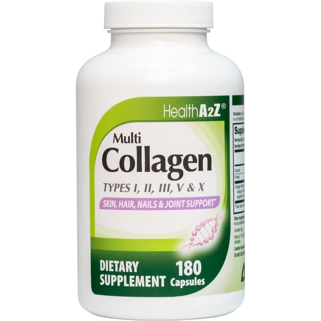 HealthA2Z Multi Collagen เม็ด 1735mg 180 แคปซูลคอลลาเจน (60 เสิร์ฟ) ประเภท I II III V & X สําหรับผิว