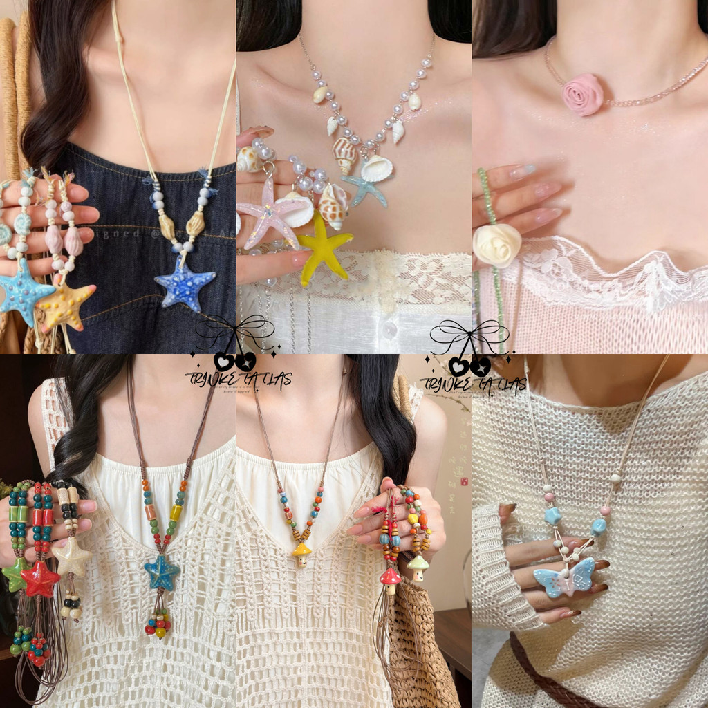 สร้อยคอผู้หญิง ทันสมัย ลายปลาดาว ลายเปลือกหอย ลายหอยสังข์ สไตล์น่ารัก สร้อยคอยาว จัดส่งรวดเร็วจากประเทศไทย