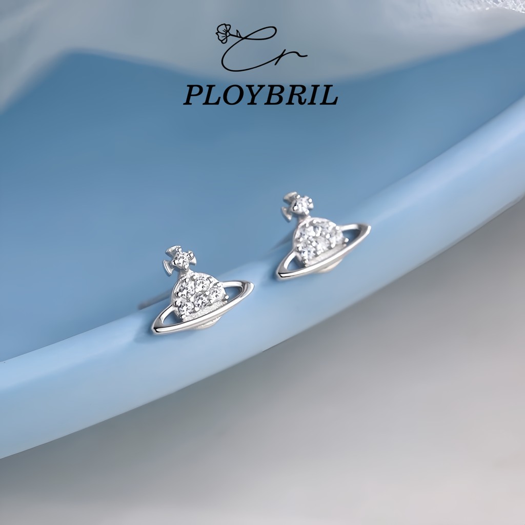 PLOYBRIL💕 ต่างหูเพชร Happy Planet ต่างหูเงินแท้ ต่างหูแฟชั่น ตุ้มหูห่วง ตุ้มหูเงินแท้ ต่างหูเงิน 925 E087