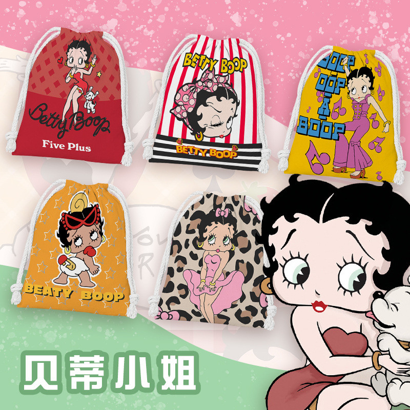 Miss Betty Drawstring Bag Drawstring Bag Travel Sundries ชุดชั้นในกระเป๋าเก็บของเล่นกระเป๋าเครื่องสําอางการ์ตูนแบบพกพา