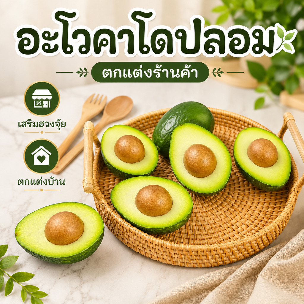 อะโวคาโด้ปลอมเหมือนจริง รุ่น Evolution มีทั้งผลเต็มและผ่าครึ่ง พร็อพตกแต่งร้านสุขภาพ คาเฟ่ ร้านผลไม้ ถ่ายรูปสวยมาก