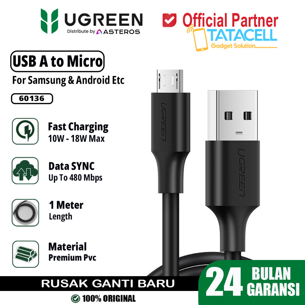 UGREEN Micro USB Fast Charging Data Cable 18W Premium PVC US289 60136 ของแท้