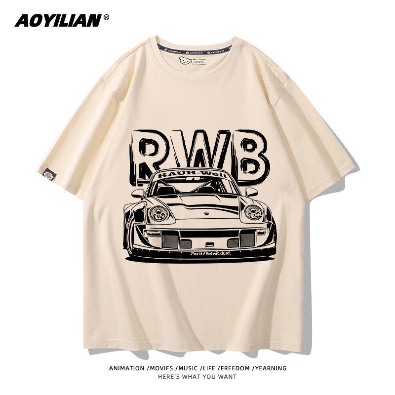 [มีสินค้าในสต็อก] เสื้อยืดคอตตอนแท้สำหรับผู้ชายและผู้หญิง ลายพัดลมรถ Porsche RWB ดัดแปลง รุ่น 911 แข