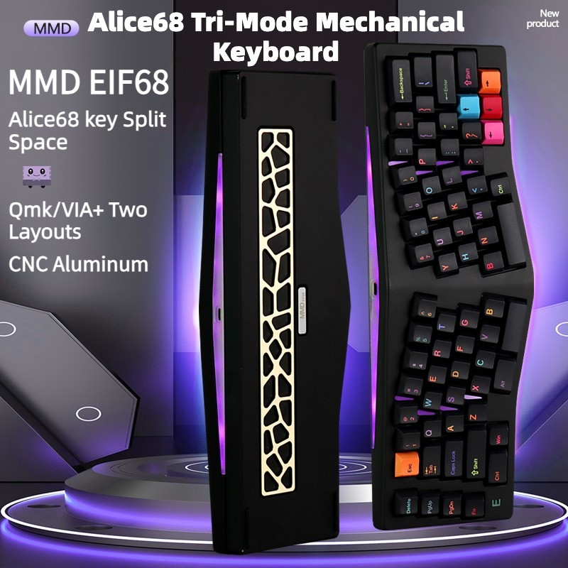 MMD Alice EIF68 คีย์บอร์ดไร้สาย CNC อลูมิเนียม Tri-mode Bluetooth Hot-swap Custom VIA QMK