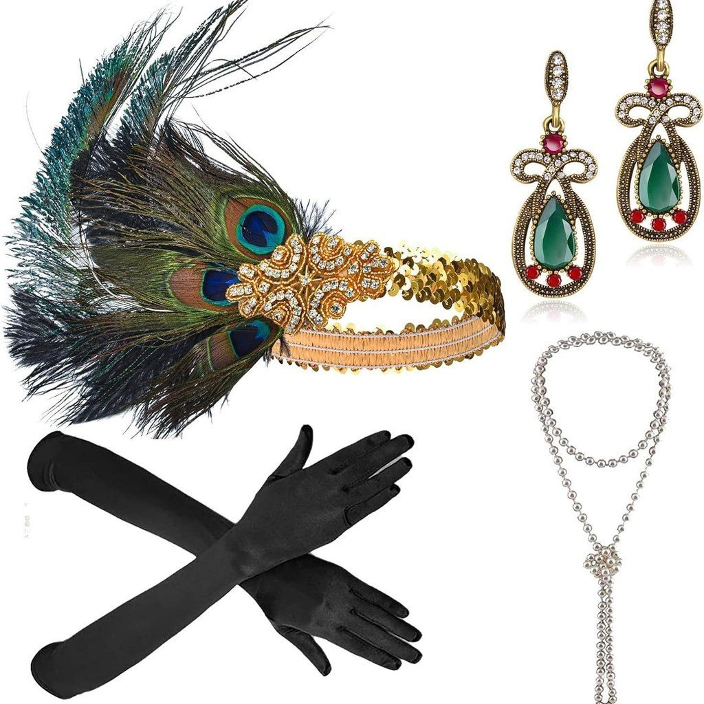 Headwear ชุดปาร์ตี้ Retro ชุดการค้าต่างประเทศ Feather Supply ต่างหูสุภาพสตรีเครื่องประดับสร้อยคอแต่ง