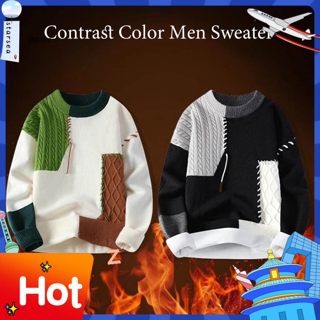 SRA ZK ผู้ชายหลวมเสื้อกันหนาวผู้ชาย Crewneck เสื้อกันหนาวผู้ชายฤดูหนาวเสื้อกันหนาว Colorblock ออกแบบ