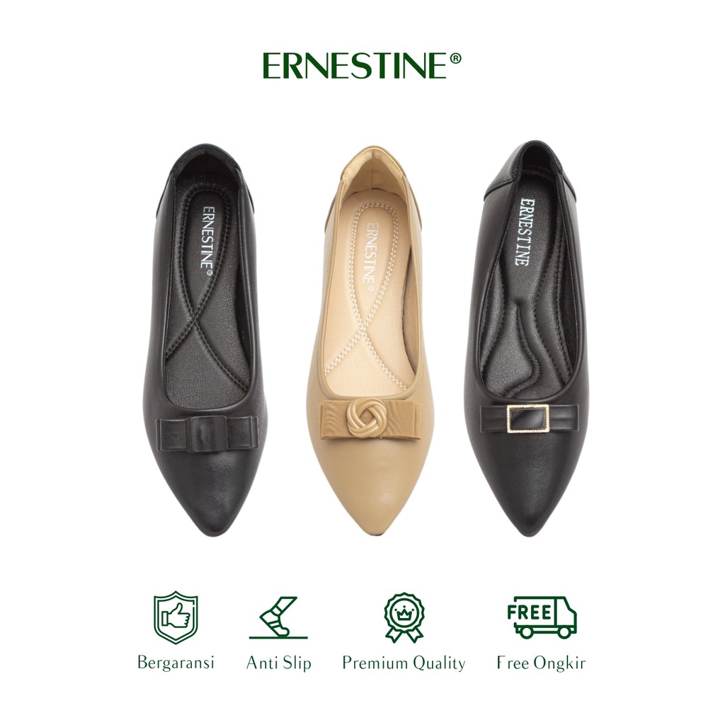 Ernestine รองเท้าผู้หญิงสีดําสีกากีรองเท้าส้นแบน 2 ซม. YY349-4 YY349-6 XX748-9