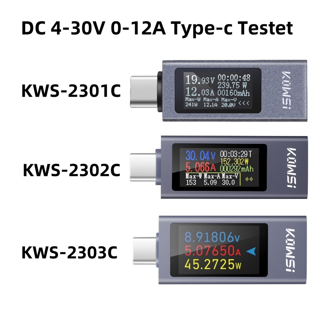 KWS-2303C Type-c Multi-function จอแสดงผลดิจิตอล DC แรงดันไฟฟ้าแอมป์มิเตอร์ Power Meter ชาร์จโทรศัพท์
