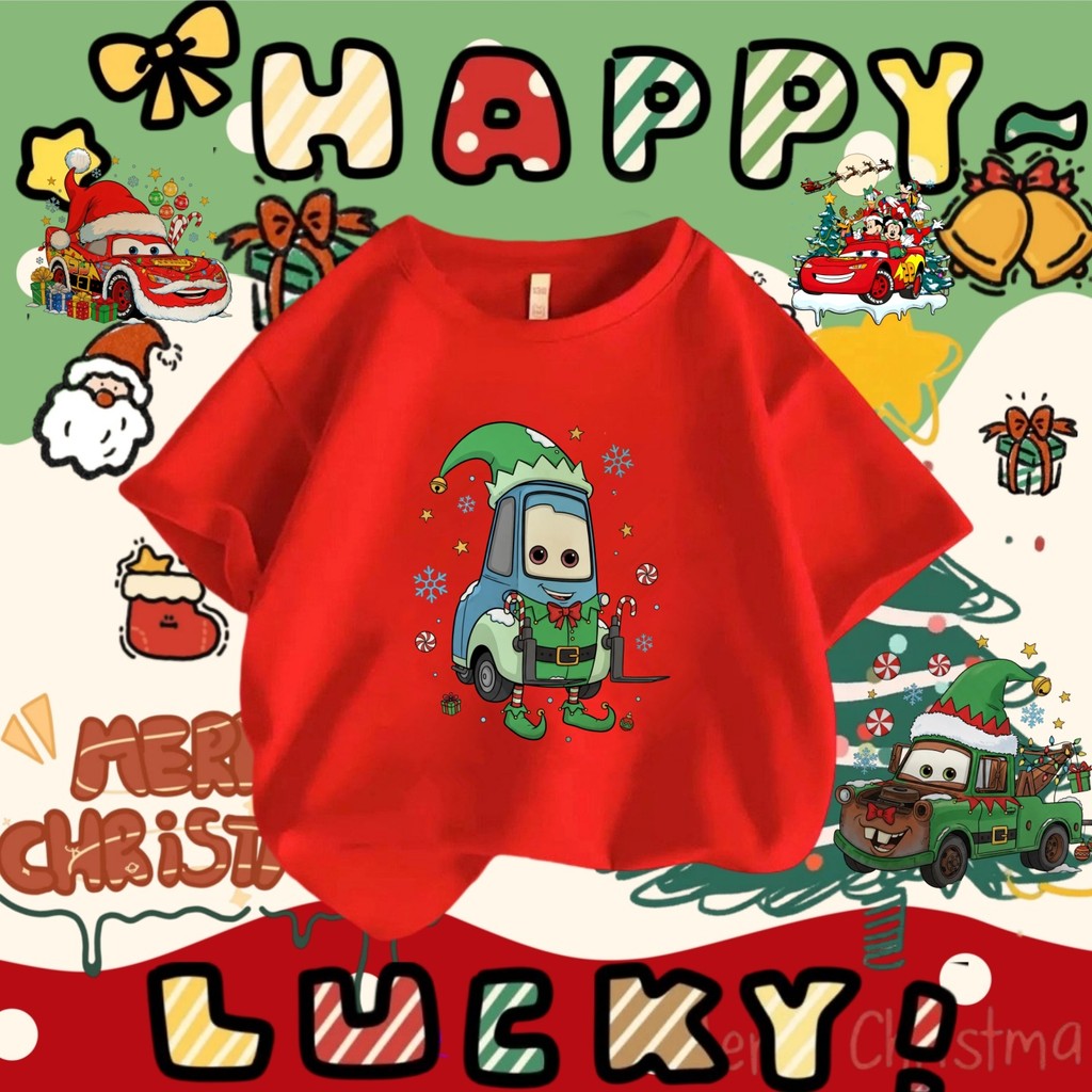 เสื้อยืดรถคริสต์มาส ชุดคู่ Lightning McQueen และ Mater ธีมคริสต์มาส McQueen 100-5XL 14