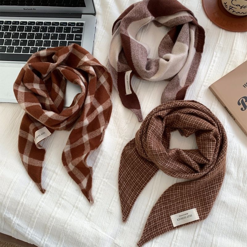 ผ้าพันคอ Retro ลายสก๊อต ทำจากผ้าข้าวเหนียวสำหรับผู้หญิง ให้อบอุ่นในฤดูใบไม้ร่วงและฤดูหนาว - รูปที่ 2