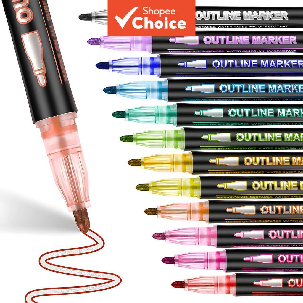 ปากกามาร์กเกอร์ศิลปะสีสันสดใส 12 สี แบบสองเส้น สำหรับตกแต่งวันฮาโลวีนและคริสต์มาส