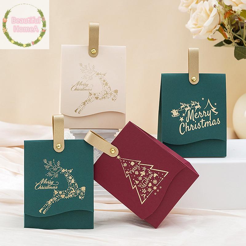 BHome 5 ชิ้น Merry Christmas กล่องของขวัญสําหรับห่อคุกกี้และกล่องขนมกระเป๋าของขวัญคริสต์มาส TH