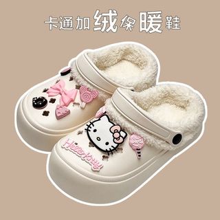 Novo bonito Hello Kitty chinelos de algodão casa feminina antiderrapante forro de sola grossa chinelos de algodão