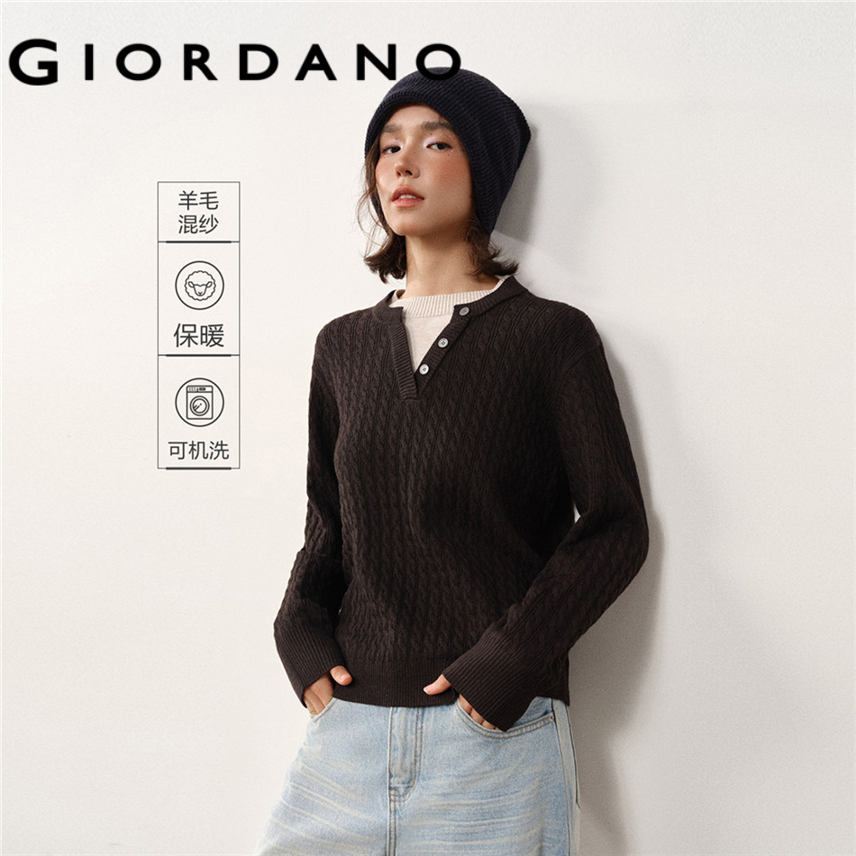 GIORDANO WOMEN Fake two-piece cable knit sweater 18355233
