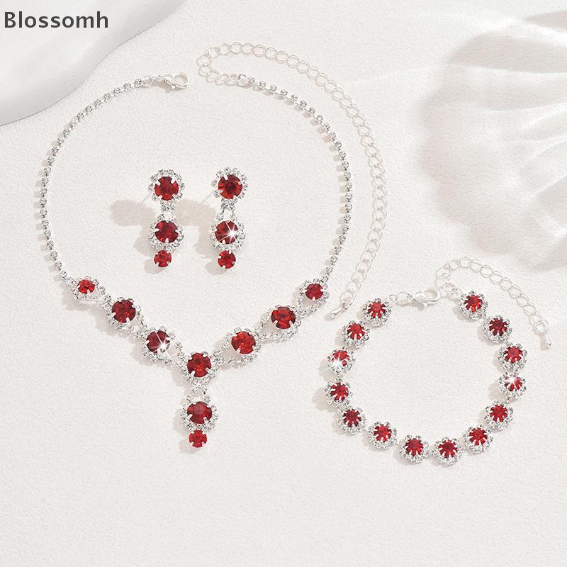 Blossomh Jewelry สร้อยคอ Set แฟชั่นประณีต Elegant Red/blue/silver Etc/Zircon สร้อยคอคริสตัลสร้อยข้อม