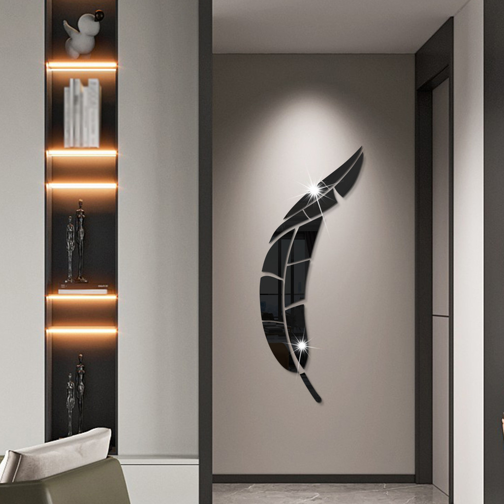 JM561B อะคริลิค Feather สติ๊กเกอร์ผนังตกแต่งพื้นหลังผนังห้องนั่งเล่นห้องนอน diy Self-Adhesive ผนังตก