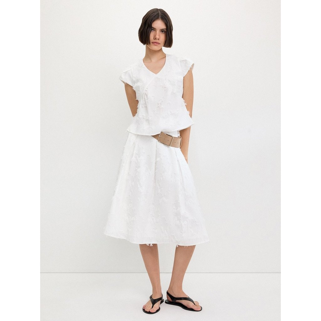 [Pomelo] กระโปรงพลีทแต่งดีเทลรุ่ย / Fringe Detail Pleated Skirt — صورة 4