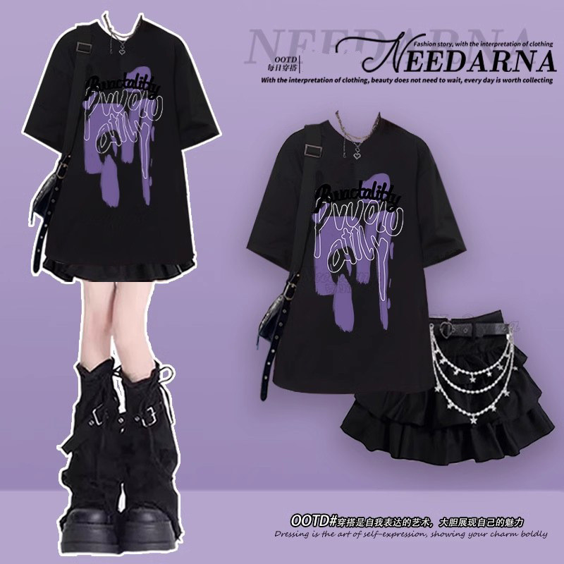 Cool Girl Spice Girl ชุดเดรสสีดําฤดูร้อนการจัดระเบียบ20251212