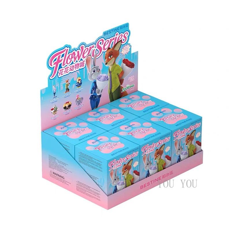 BESTINE Flower Zootopia 2 มินิแกลลอรี่กล่องลับ ตัวประดับ จูดี้/นิค ของขวัญวันวาเลนไทน์ (6 ชิ้น)-A216